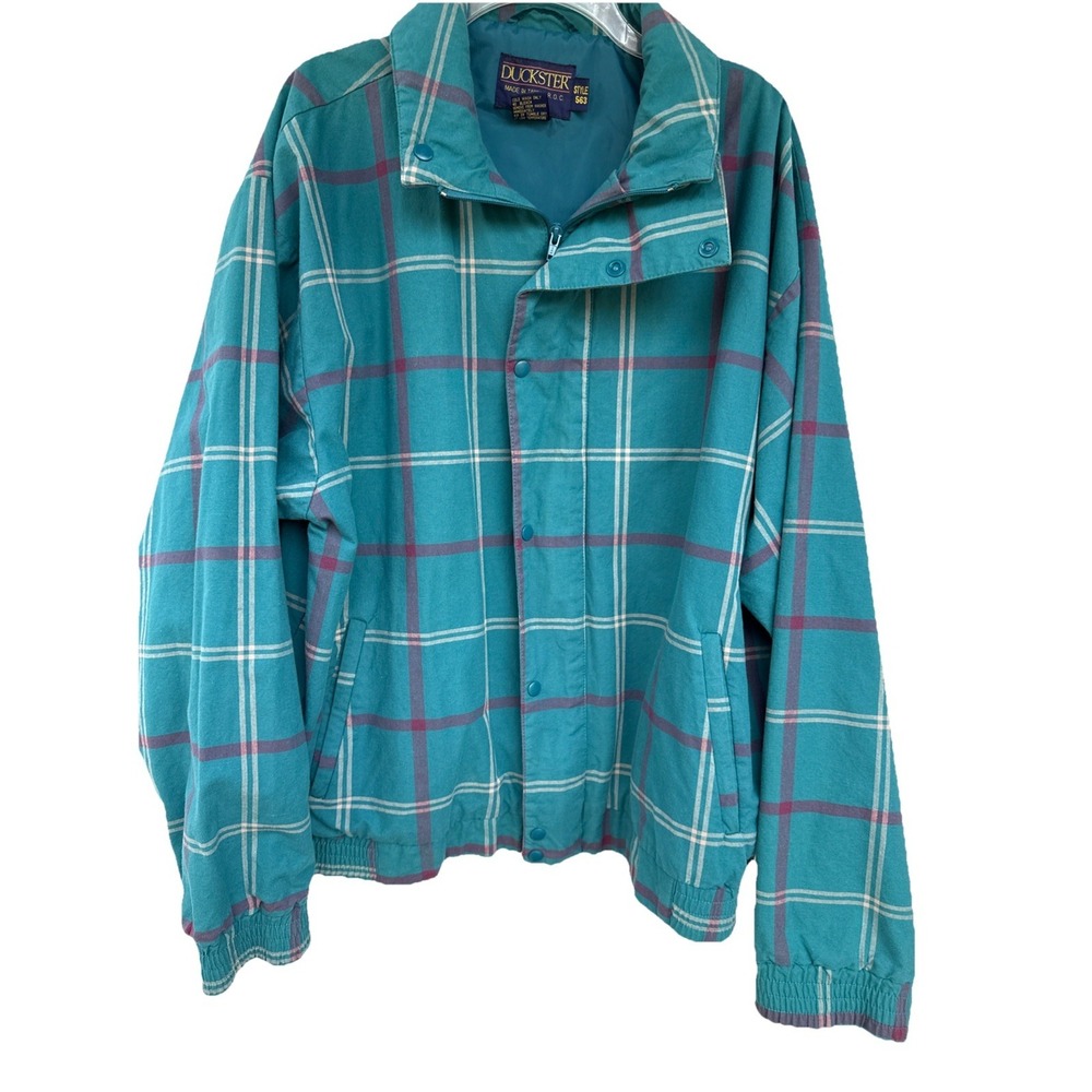 Vintage Duckster Mens Bomber Jacket 563 Jacket Green Geometric XL Long Sleeve‎